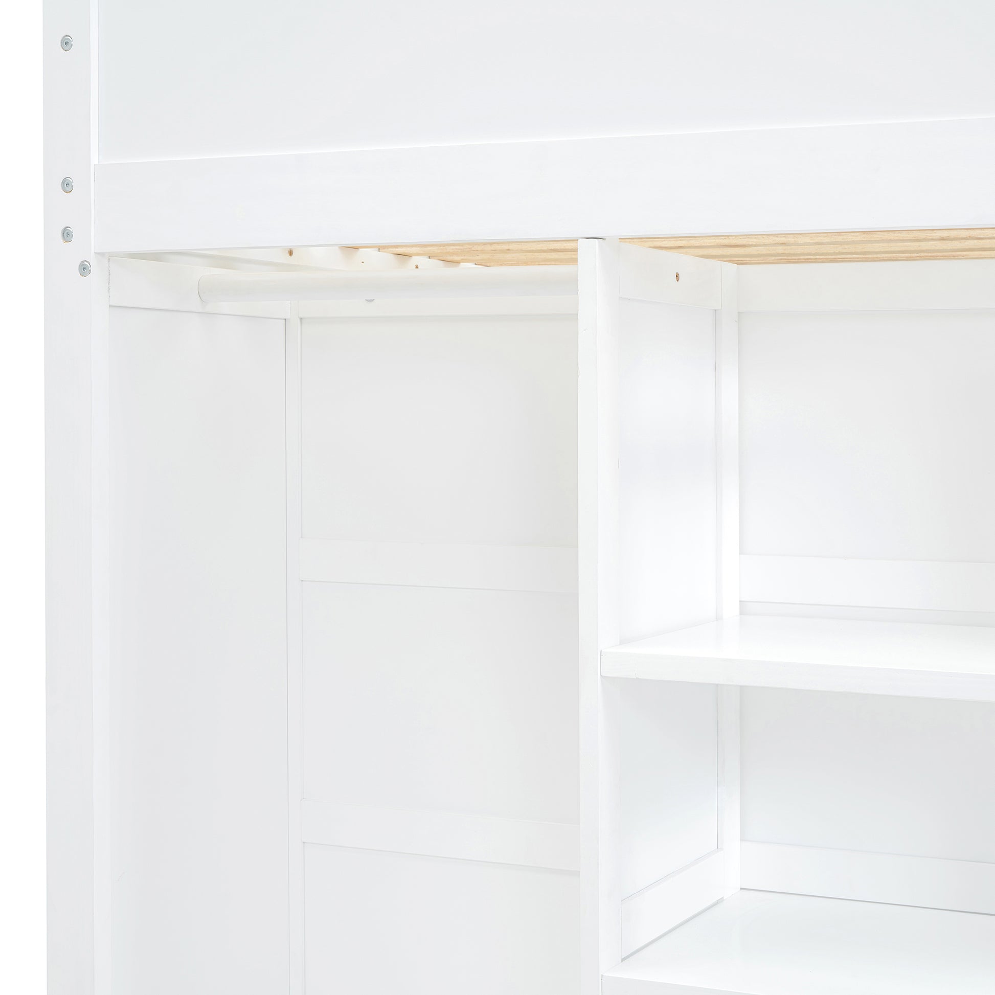 Twin Size Loft Bed With Desk, Wardrobes, 4 Drawers And 4 Shelves White Twin White Solid Wood