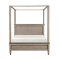 Gray Oak Finish Platform Queen Canopy Bed 1Pc Durable Wooden Bedroom Furniture Poster Bed Box Spring Not Required Queen Oak Wood Bedroom Canopy Wood