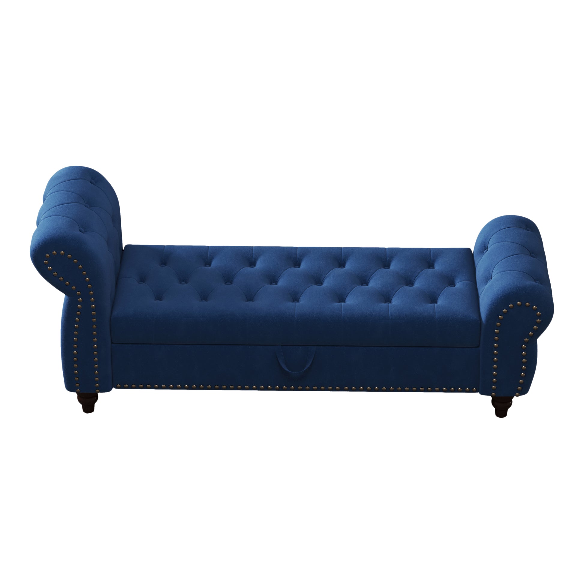 64.5" Bed Bench For Bed Room Nails Tufted Chaise Of Lounge With Storage Velvet Upholstery Navy Blue Navy Blue Bedroom Foam Velvet