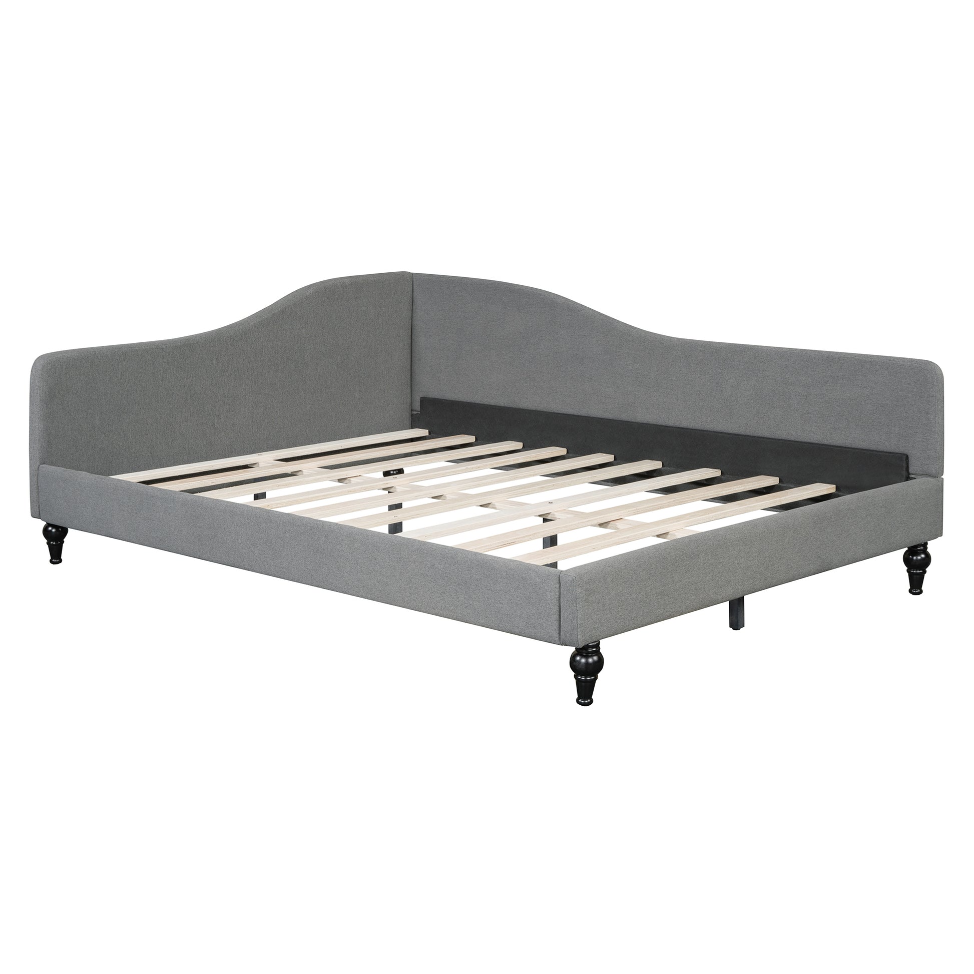 Full Size L Shaped Linen Daybed, With Solid Wood Legs, Gray Old Sku: Sf000146Aae Full Gray Linen Mdf