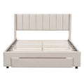 Full Size Storage Bed Velvet Upholstered Platform Bed With A Big Drawer Beige Old Sku:Wf296850Aaa Full Beige Velvet