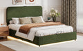 Upholstered Platform Queen Size Hydraulic Storage Bed, Lift Up Storage Bed With Rgb Led Light, Bluetooth Speaker, No Box Spring Needed, Lychee Velvet, Green Queen Green Velvet Fabric Metal