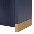 4 Door Curved Corner Design Wavy Door Panel Cabinet With Adjustable Shelves, Suitable For Study, Living Room And Entrance Navy Blue Mdf
