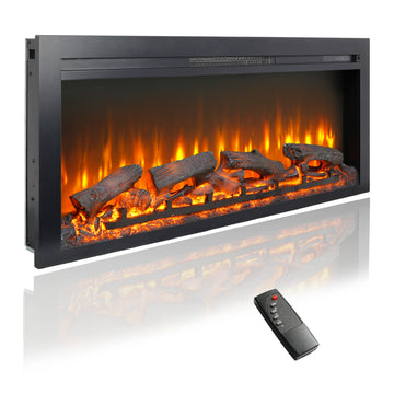 44 Inch Wall Recessed Electric Fireplace With Remote And Imitation Flameled Light Heater Powder Coated Electric Antique Black Vent Free Yes Wall Mount Tempered Glass Sheet Metal