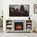 Mantel Electric Fireplace Stone Tv Media Stand, Open Storage Modern Entertainment Console Space With 18