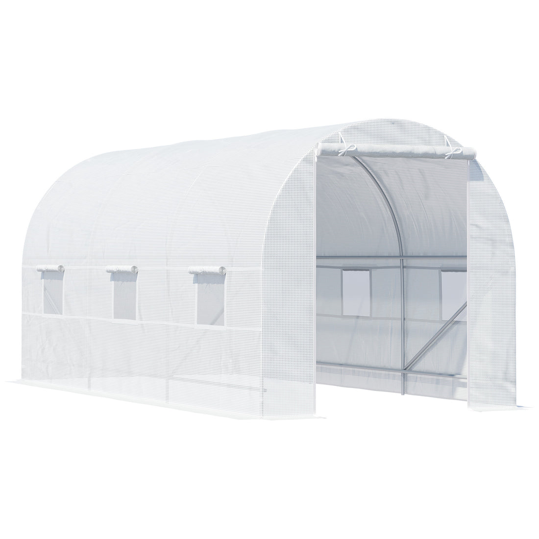 Outsunny 15' X 7' X 7' Walk In Tunnel Greenhouse, Large Garden Hot House Kit With 6 Roll Up Windows & Roll Up Door, Steel Frame, White White Steel