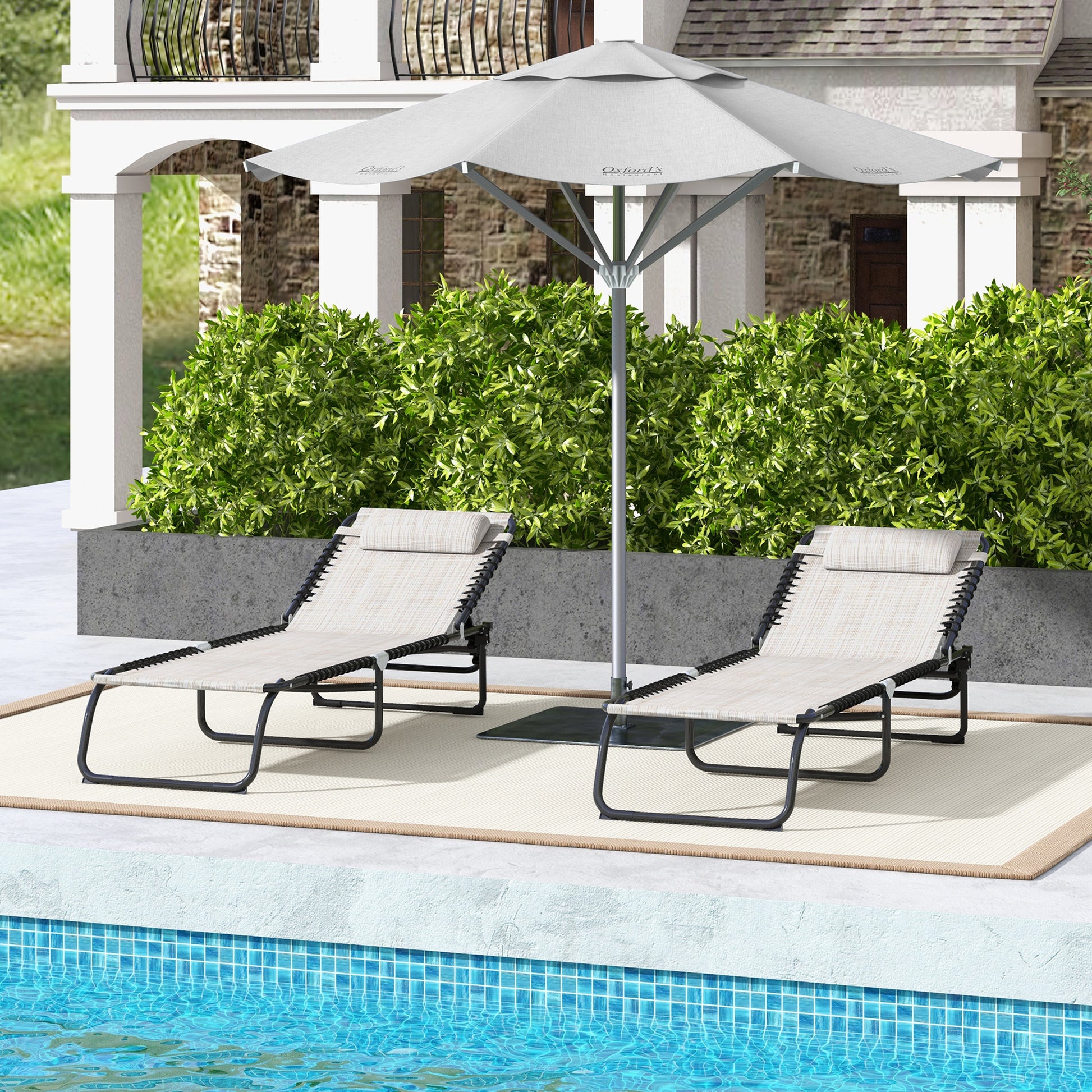 Outsunny Folding Chaise Lounge Pool Chair Set Of 2, Patio Sun Tanning Chair, Outdoor Lounge Chair With 4 Position Reclining Back,Mesh Seat For Beach, Yard, Patio, Cream Cream White Steel