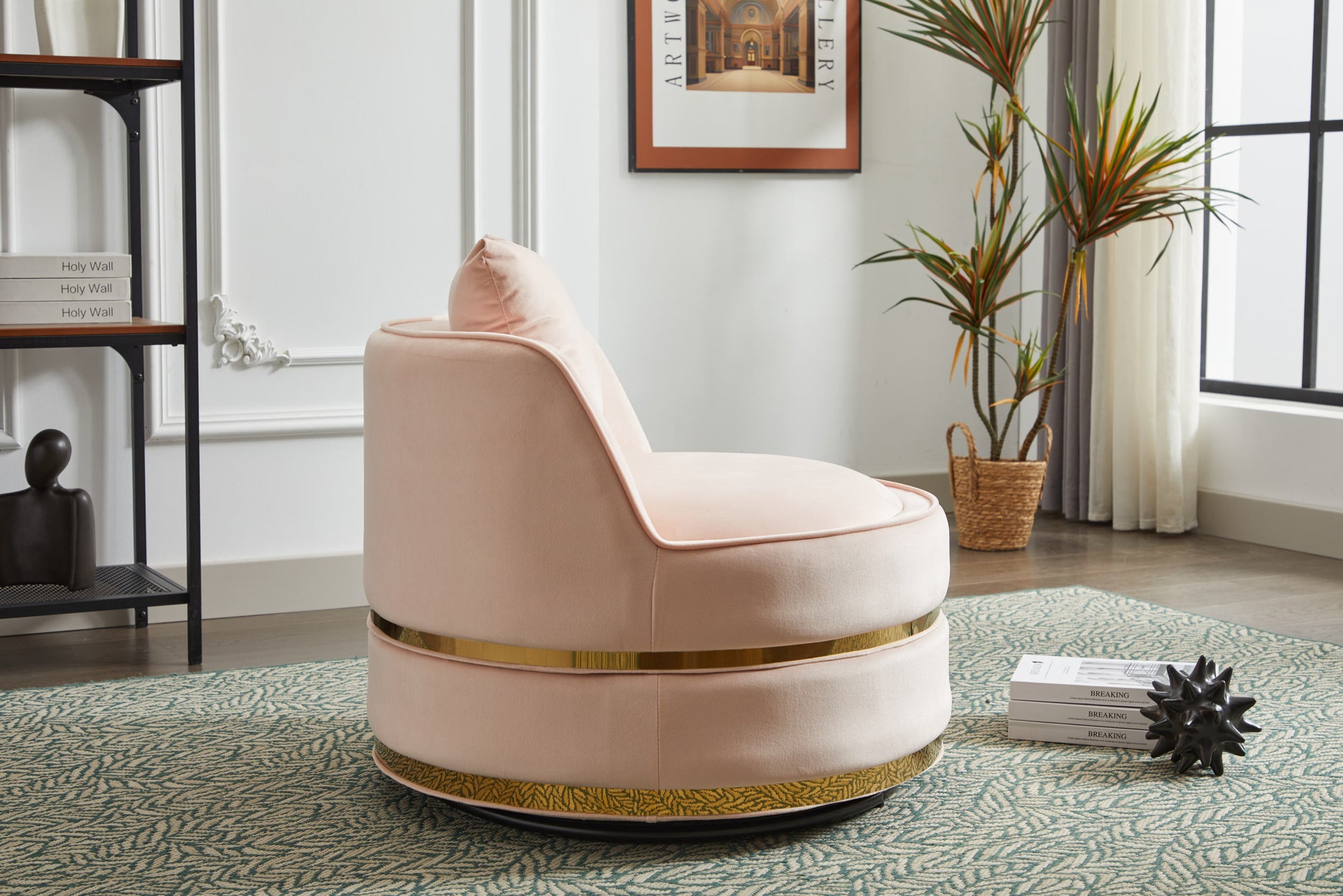 Swivel Chair, 360 Swivel Accent Chair, Barrel Chair For Living Room Bedroom Pink Velvet