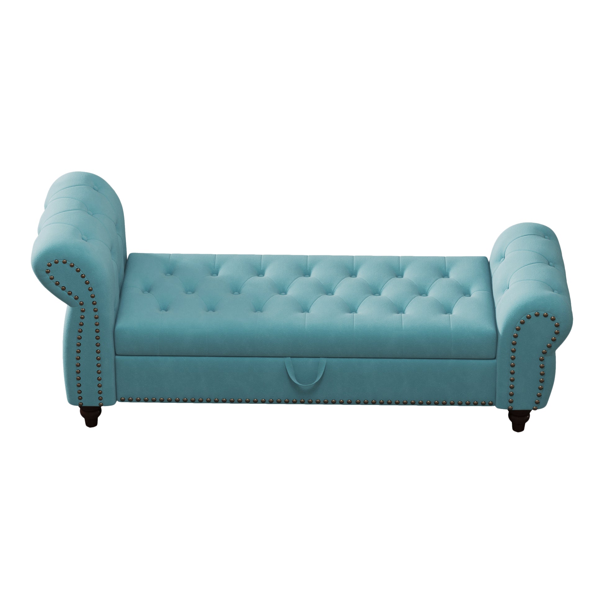 64.5" Bed Bench For Bed Room Nails Tufted Chaise Of Lounge With Storage Velvet Upholstery Lake Blue Lake Blue Foam Velvet