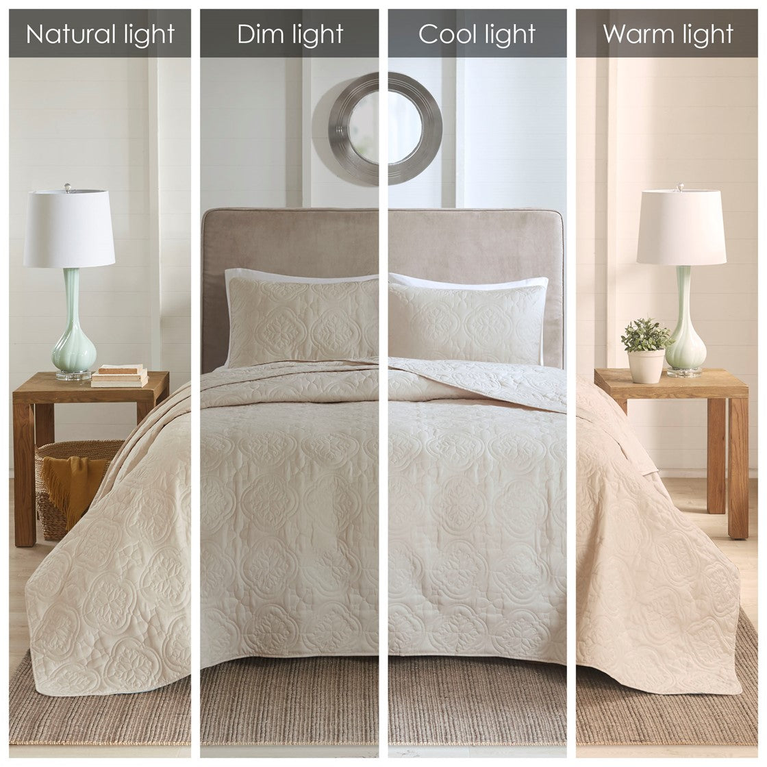 3 Piece Reversible Bedspread Set Cream Full Queen Queen Cream Microfiber