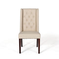 Dining Chair Beige Wood Fabric