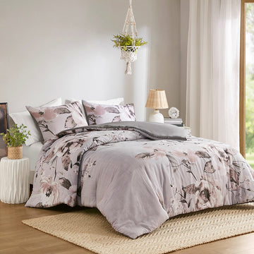 3 Piece Floral Printed Comforter Set Lilac Full Queen Full Lilac Cotton