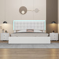 3 Pieces Bedroom Sets,Queen Size Upholstered Bed With Led Lights,Hydraulic Storage System, Two Nightstands With Crystal Decoration,White Queen White 3 Piece Set Wood