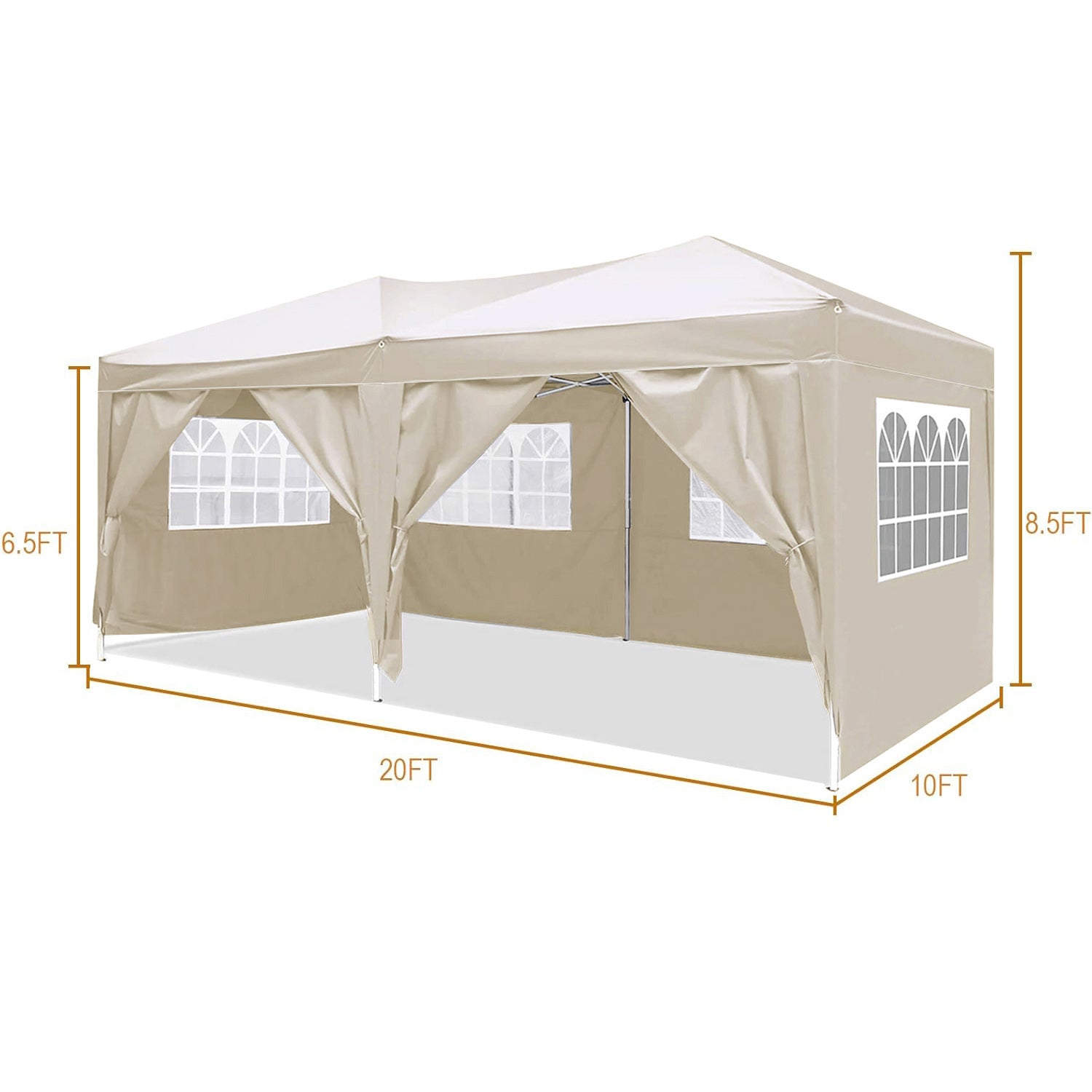 10'X20' Folding Canopy With 6 Removable Sidewalls Outdoor Event Shelter Upf 50 Gazebo Portable Tents For Parties Beach Camping Wedding Ez Pop Up Canopy Beige Metal