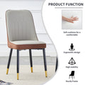 Table And Chair Set.A Morden Table With White Imitation Marble Patterned Stone Burning Tabletop With Golden Metal Legs.Paried With 4 Chairs With Pu Leather Backrest And Black Metal Legs. Grey Brown,White Gold Seats 4 Metal,Sintered Stone