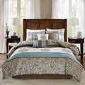 Jacquard 7 Piece Comforter Set Blue King King Blue Polyester
