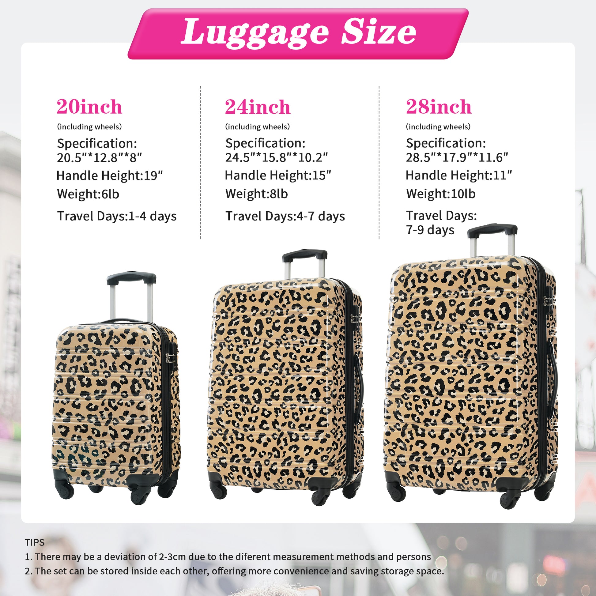 Hardshell Luggage Sets 3 Pcs Spinner Suitcase With Tsa Lock Lightweight 20" 24" 28" Luggages Brown Leopard Pc