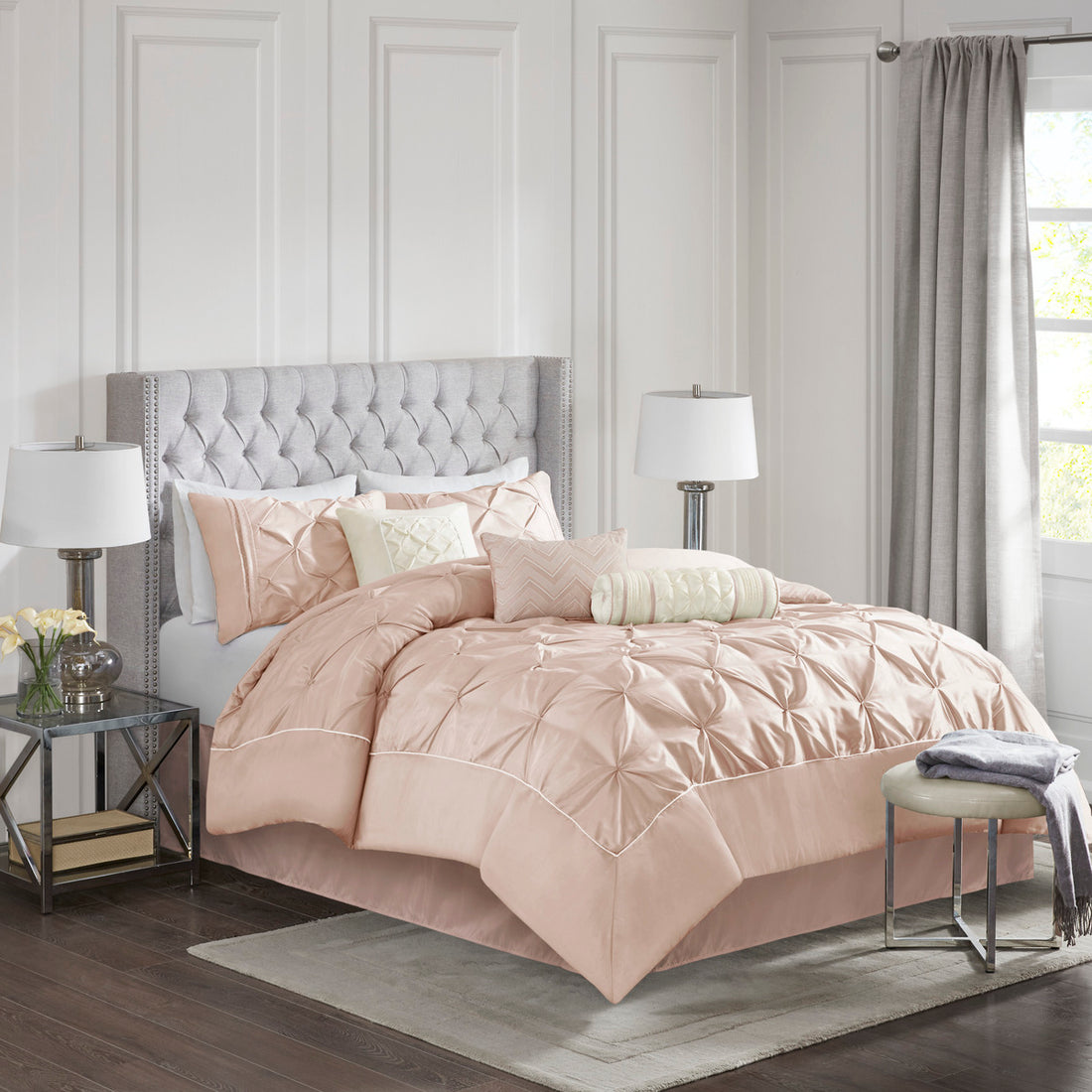 7 Piece Tufted Comforter Set Blush Full Full Blush Polyester