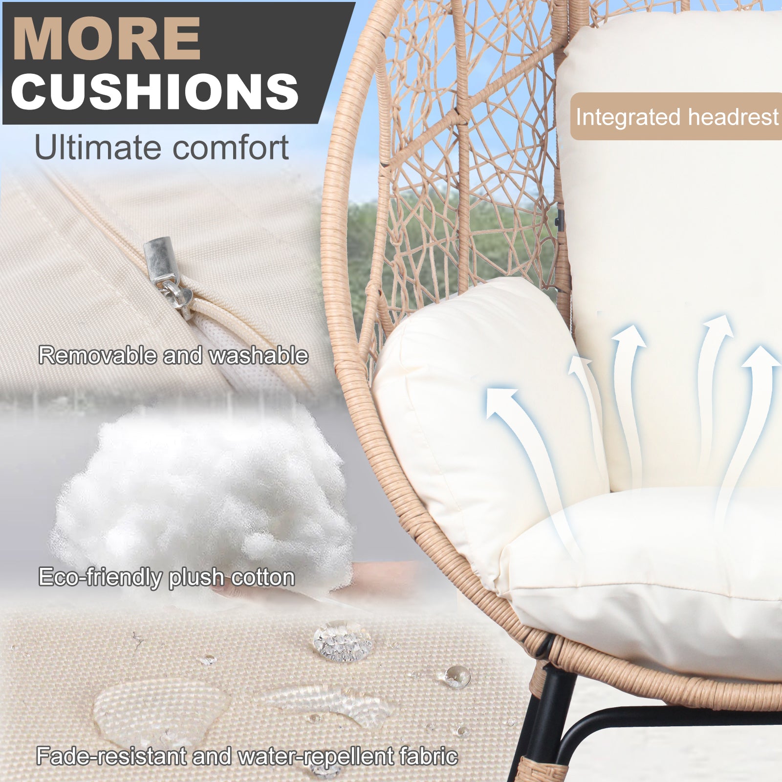 Patio Pe Wicker Egg Chair Model 3 With Natural Color Rattan Beige Cushion And Side Table Yes Natural Foam Steel