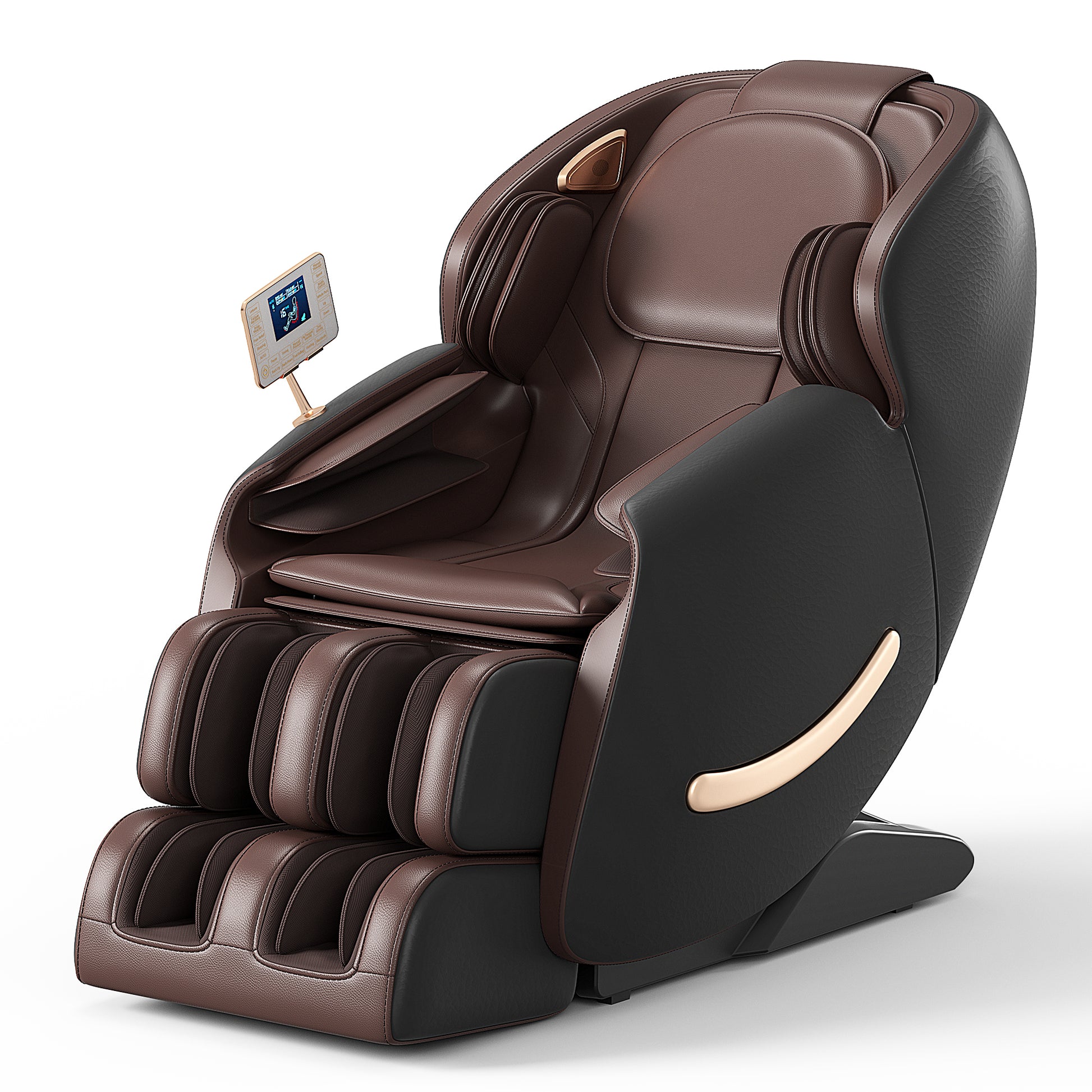 Deluxe Massage Chair, Full Body Zero Gravity Recliner With Ai Voice Control, Sl Track, Bluetooth, Foot Rollers, Airbags, Heating Black Black Brown Faux Leather Power Remote Primary Living Space Medium Duty Luxury,Modern Push Button Polyurethane Foam Abs