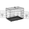 Dog Crate With Divider Panel,24 Inch Double Door Folding Metal Wire Dog Cage With Plastic Leak Proof Pan Tray, Pet Kennel For Indoor Black Iron