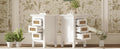 Wooden Nightstands Set Of 2 With Rattan Woven Surfaces And Three Drawers, Exquisite Elegance With Natural Storage Solutions For Bedroom, White White Particle Board