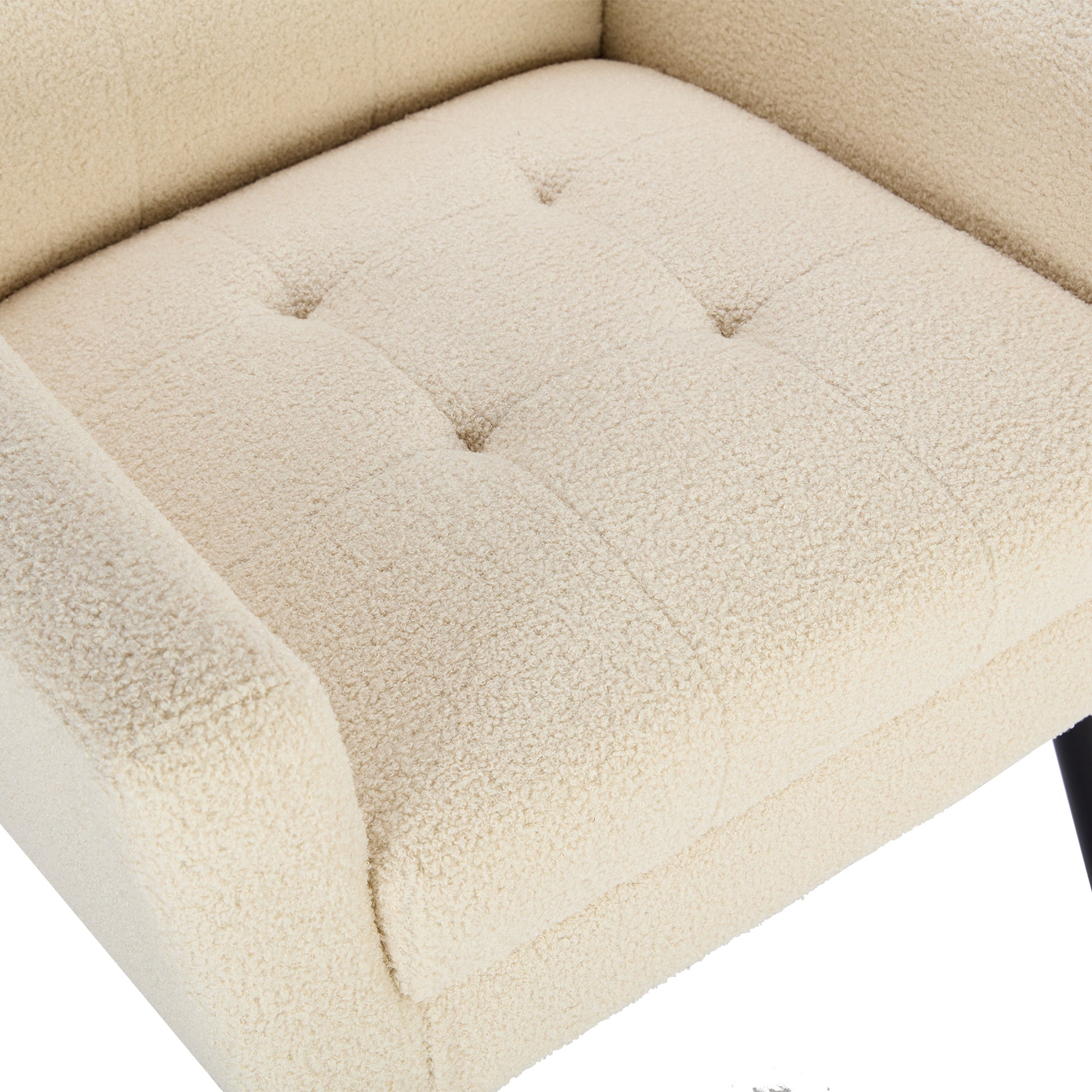 Modern Soft Teddy Material Ergonomics Accent Chair Living Room Chair Bedroom Chair Home Chair With Black Legs For Indoor Home White Teddy Fabric White Foam Upholstered