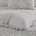 3 Piece Tufted Cotton Chenille Floral Duvet Cover Set Queen Grey Cotton