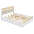 Queen Size Wooden Platform Bed With Trundle And 2 Drawers,White Queen White Solid Wood Mdf