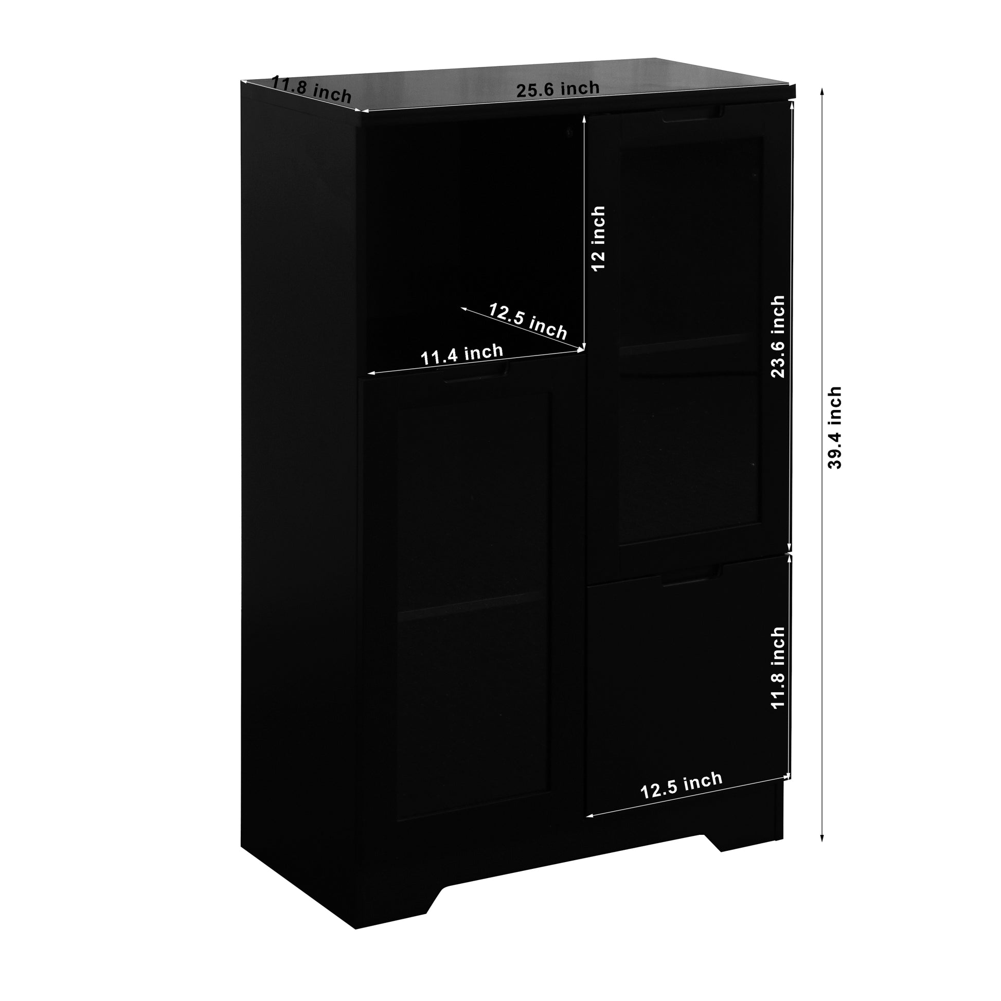 Wooden Floor Cabinet With 2 Glass Doors And 2 Storage Space,Black ,Living Room Bathroom Entryway Black Mdf