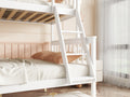 Twin Over Full Rubber Wood Bunk Bed With Trundle, Convertible Ladder And Guardrail, Detachable, Convertible Bed, With Twin Size Trundle ,White Twin White Rubber Wood