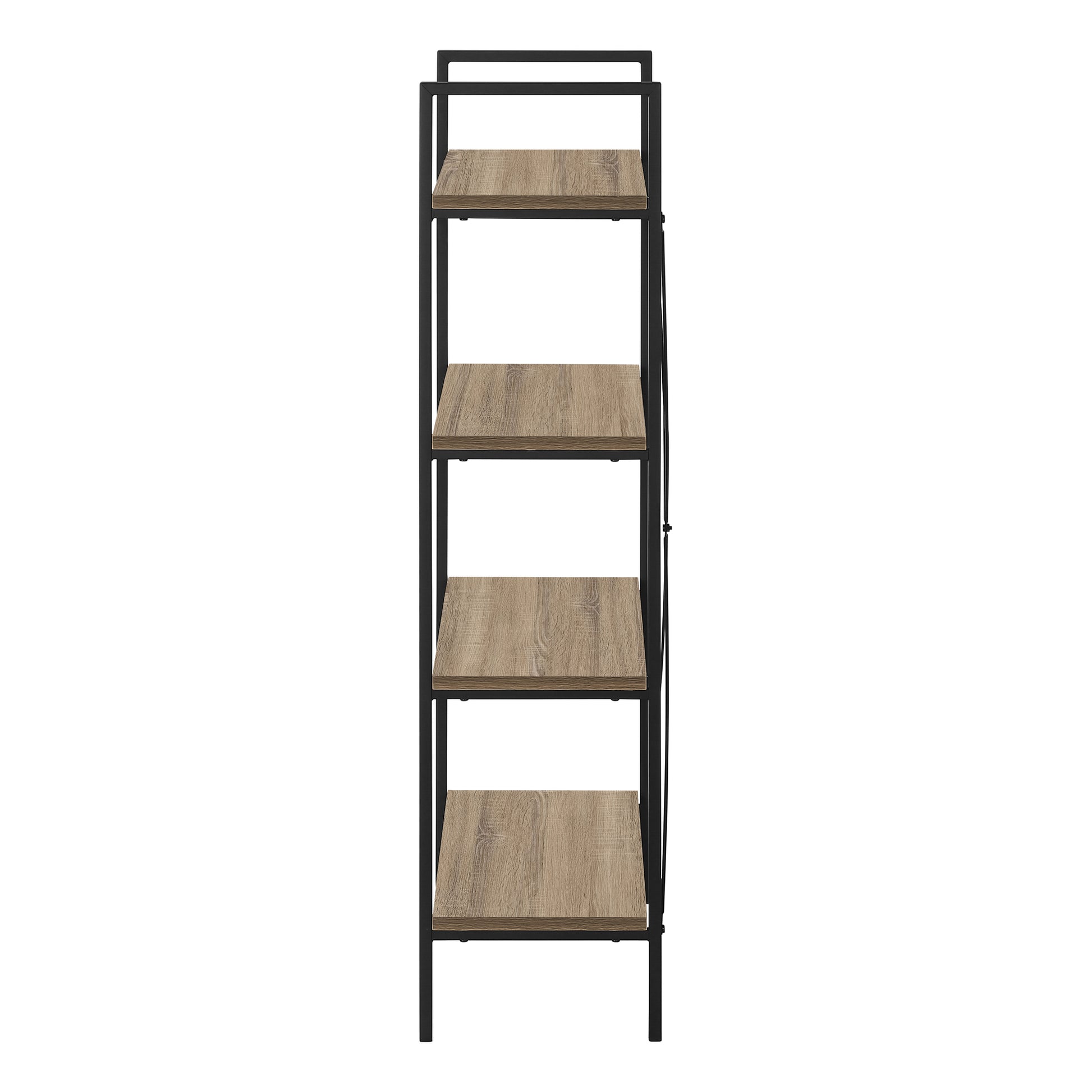 Bookshelf, Bookcase, 4 Tier, 48"H, Office, Bedroom, Brown Laminate, Black Metal, Contemporary, Modern Taupe Particle Board