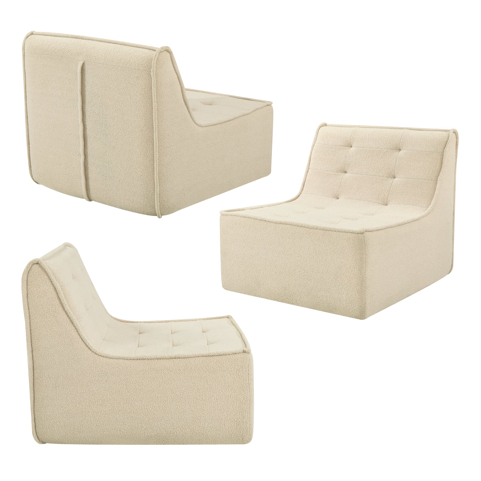 Fireside Chair, Lazy Floor Sofa Couch, Teddy Velvet Bean Bag Chair, Tatami Sofa With High Resilience Foam For Living Room, Bedroom, Office Salon, Khaki Khaki Soft Foam Foam,Teddy