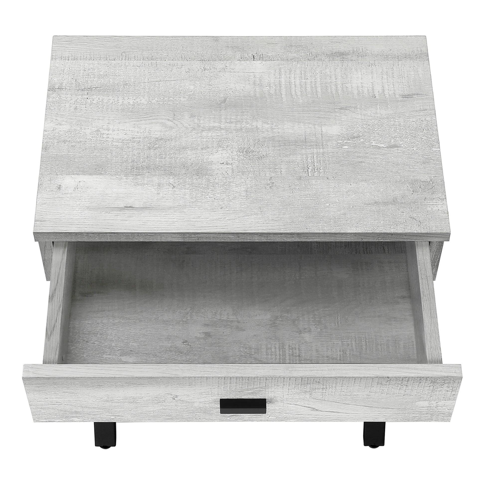 Accent Table, Side, End, Nightstand, Lamp, Storage Drawer, Living Room, Bedroom, Grey Laminate, Black Metal, Contemporary, Modern Grey Particle Board