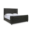Brooklyn King Tufted Panel Bed Headboard And Footboard Set, Vintage Black Brown Faux Leather Box Spring Required King Black Vintage Wood Foam Faux Leather Faux Leather