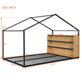 Full Size Metal Bed House Bed Frame With Shelves And Lights, Black Full Black Metal & Wood