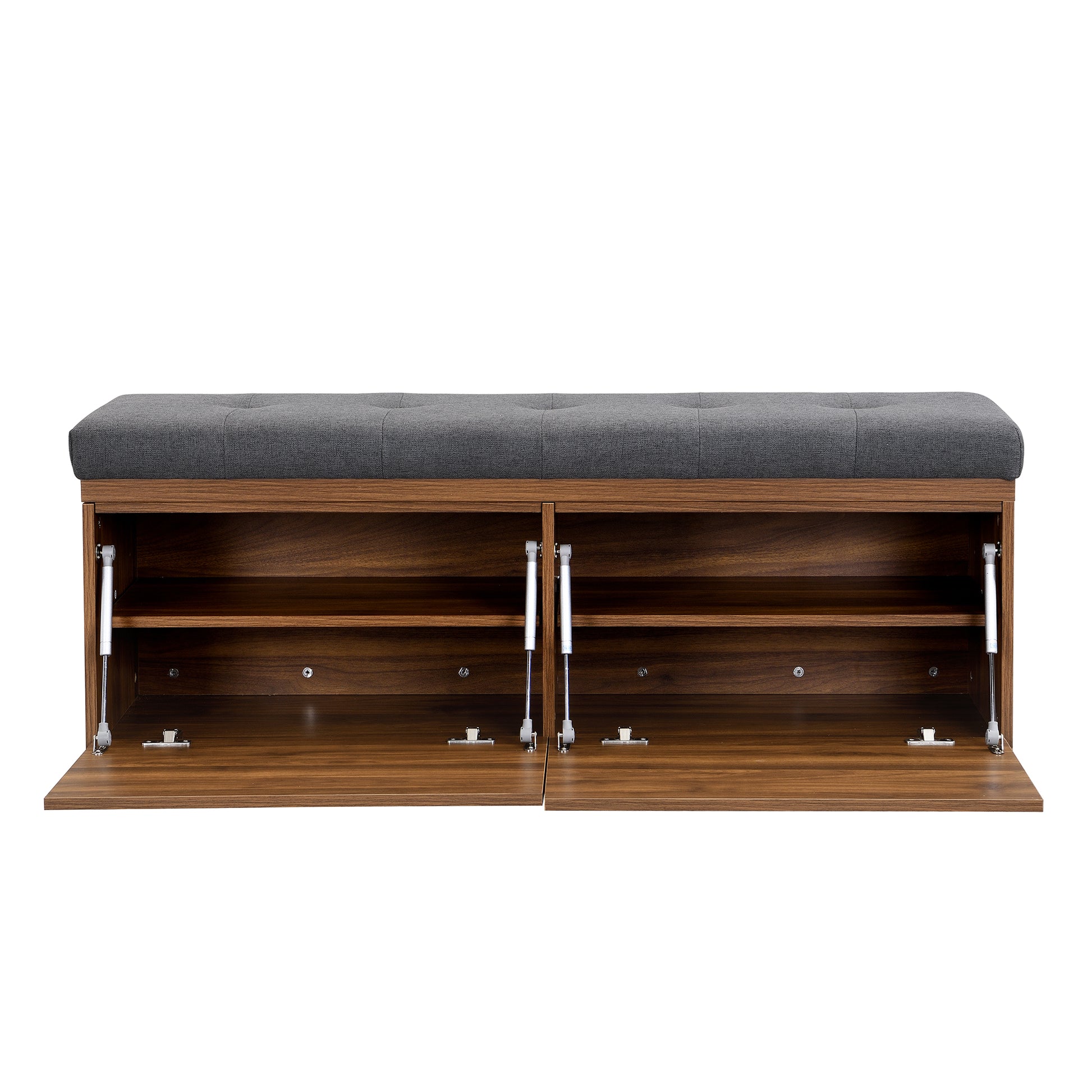 49" Shoe Storage Bench Entryway Shoe Cabinet Storage Ottoman With Padded Seat Cushion And Double Doors For Entryway, Hallway And Bedroom, Dark Grey Cushioned Dark Gray Linen Or Linen Blend Solid