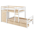 Twin Over Twin Loft Bunk Bed With Drawers And Ladder, Natural Twin Natural Pine