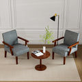 Fabric Accent Arm Chair Set Of 2 With Round Wood Table Grey Fabric