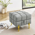 22 Inches Anti Scratch Leather Storage Ottoman, Pet Friendly Entryway Bench With Golden Stainless Steel Legs, Gray Gray Leather