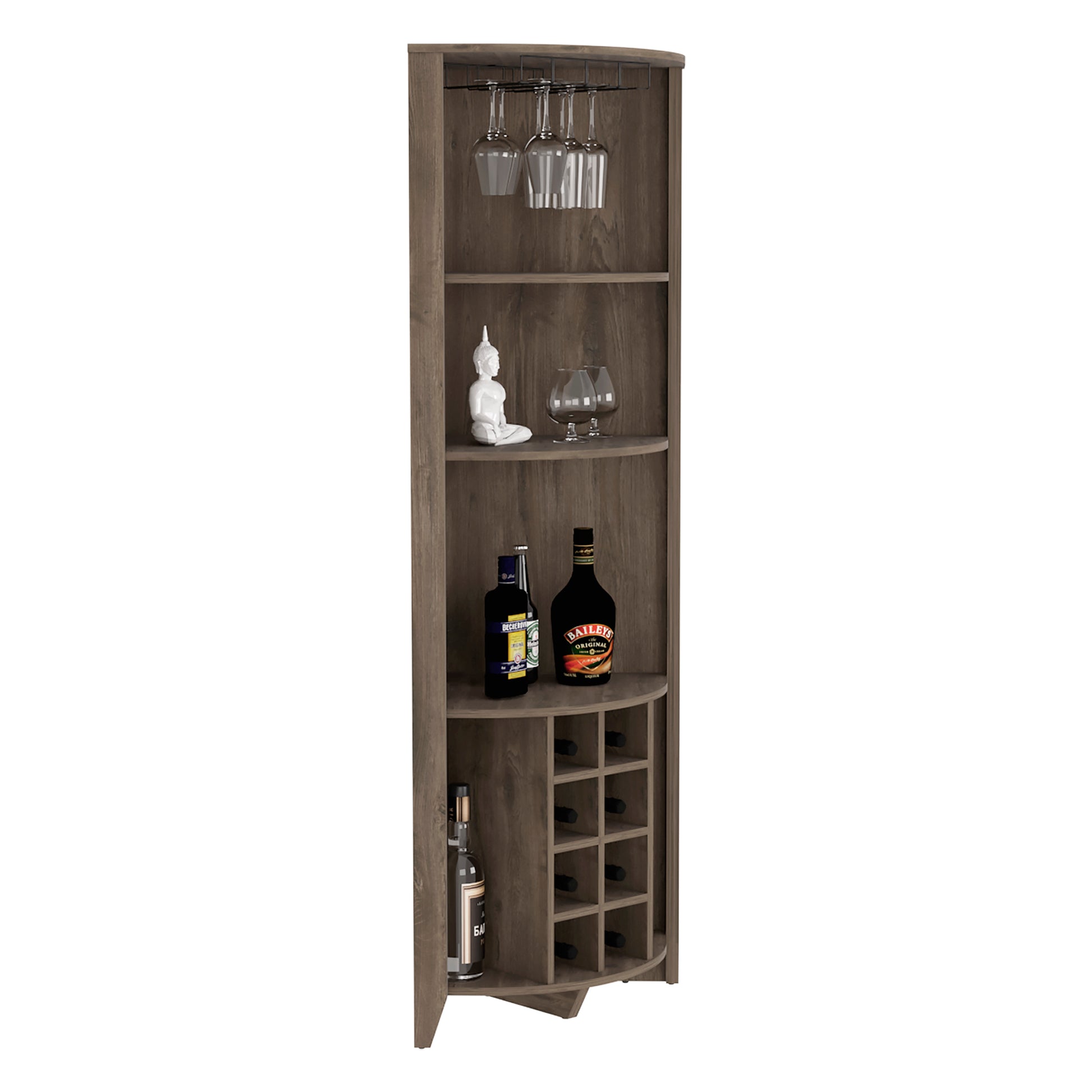 Essential Corner Bar Cabinetthree Shelves, Eight Built In Wine Rack, Two Side Shelves Dark Brown Dark Brown Dining Room Modern Shelves Included Particle Board