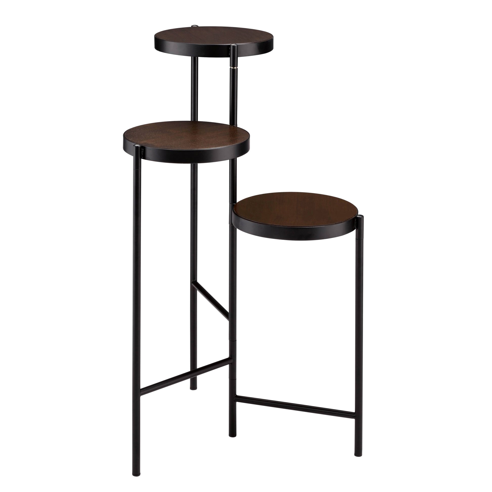 Black And Walnut 3 Tier Foldable Plant Stand Black Wood Metal