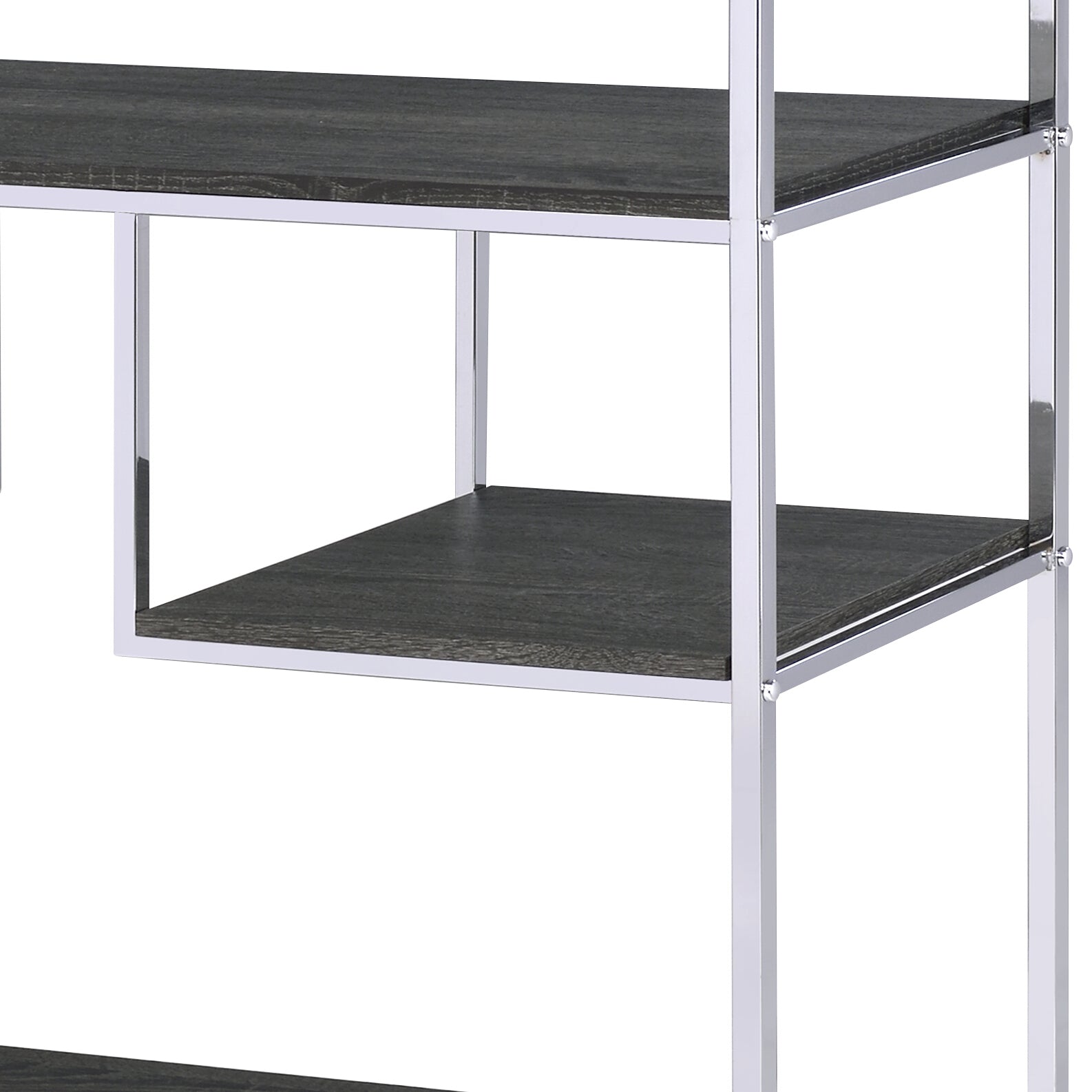 Vonara Rustic Gray Oak & Chrome Finish Bookshelf Chrome,Gray,Oak Metal,Synthetic Wood