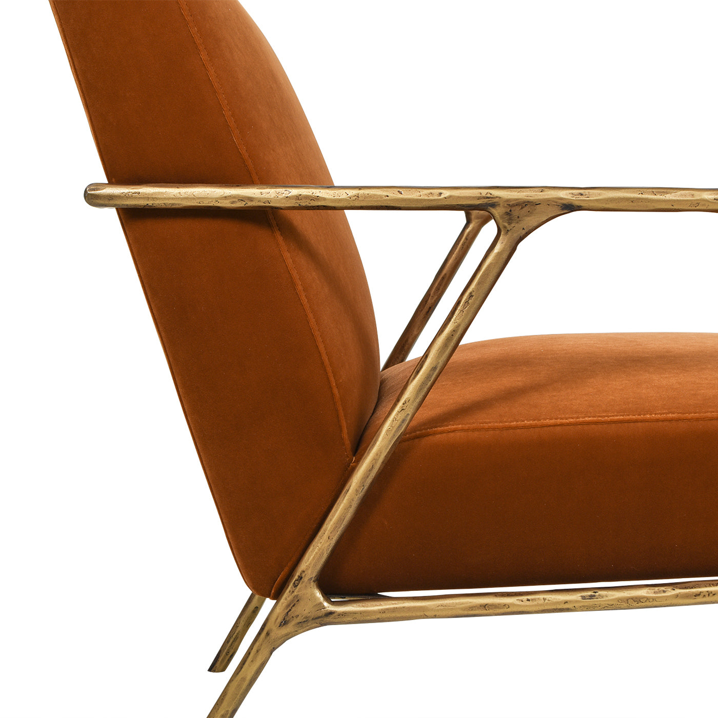 Aerin 24.5" Hammered Brass Upholstered Accent Arm Chair, Burnt Orangeperformance Velvet Burnt Orange Foam Velvet