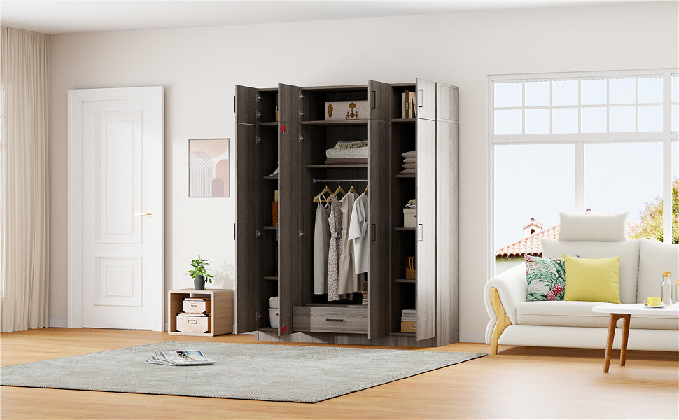 4 Door Wardrobe With 1 Drawer And Top Cabinetgray Gray Gray Bedroom Contemporary Particle Board