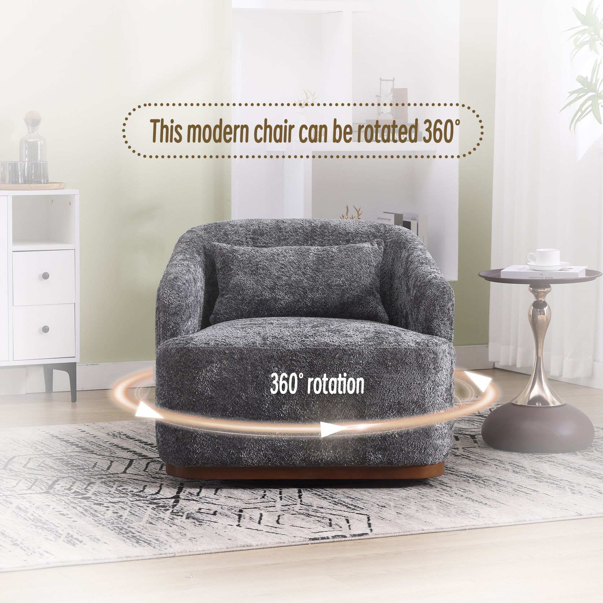 Coolmore Swivel Barrel Chair, Comfy Round Accent Sofa Chair For Living Room, 360 Degree Swivel Barrel Club Chair, Leisure Arm Chair For Nursery, Hotel, Bedroom, Office, Lounge Gray Gray Primary Living Space Foam Chenille