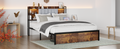 Queen Size Bed Frame With 2 Storage Drawers And Led Lights Headboard, Upholstered King Bed Frame With Charging Station, No Box Spring Needed, Easy Assembly Box Spring Not Required Queen Dark Brown Metal Bedroom Modern Bed Frame Velvet Mdf Metal