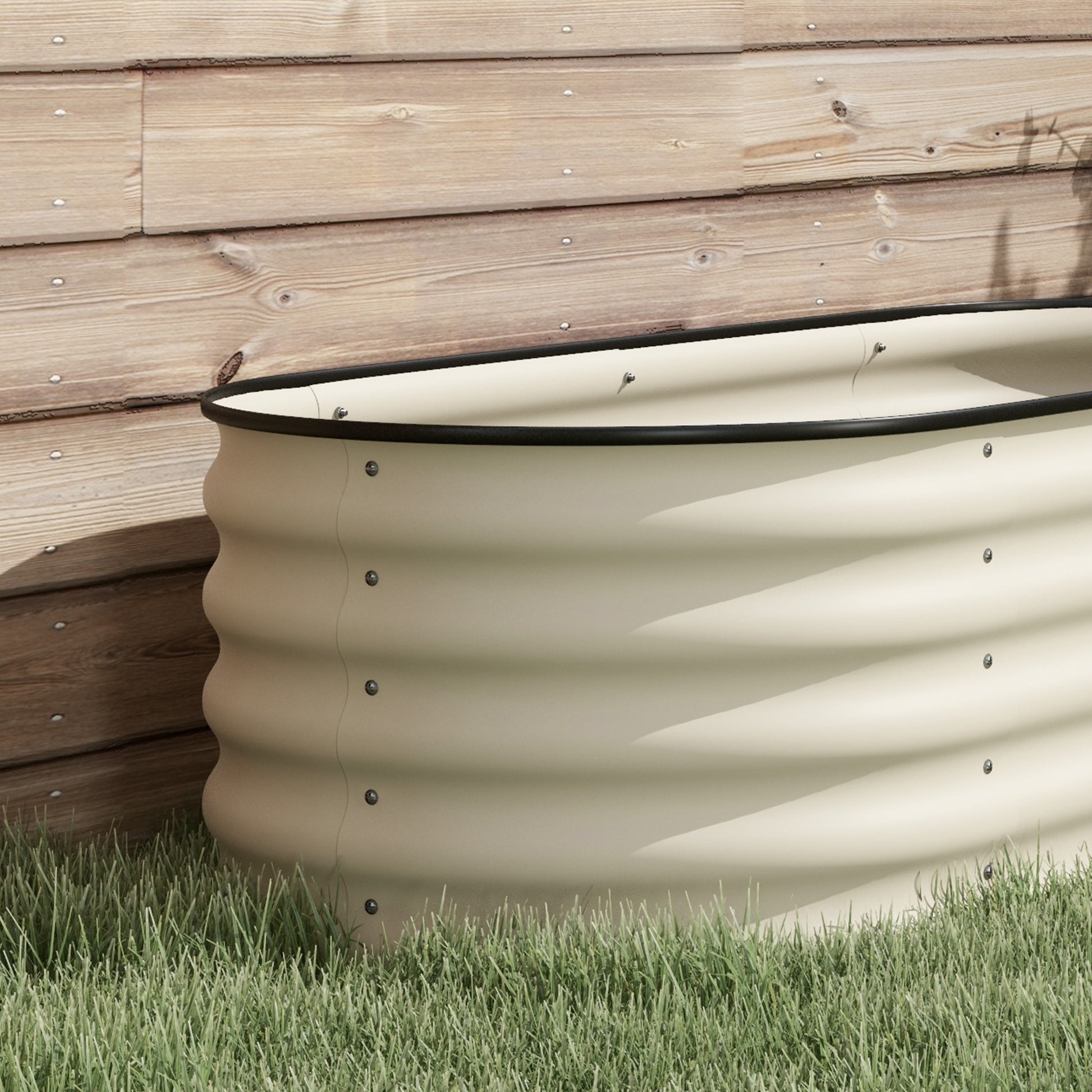 Outsunny 3.5' X 2' X 1.4' Galvanized Raised Garden Bed Kit, Outdoor Metal Elevated Planter Box With Safety Edging, Easy Diy Stock Tank For Growing Flowers, Herbs & Vegetables, Cream Cream White Steel