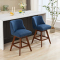 Counter Height Swivel Barstools, 26'' H Seat Height Upholstered Bar Stools Set Of 2, Fabric In Blue Blue Dining Room American Design Rubberwood Set Of 2 Foam Wood Fabric