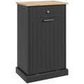 Homcom Kitchen Tilt Out Trash Bin Cabinet Free Standing Recycling Cabinet Trash Can Holder With Drawer, Black Black Mdf